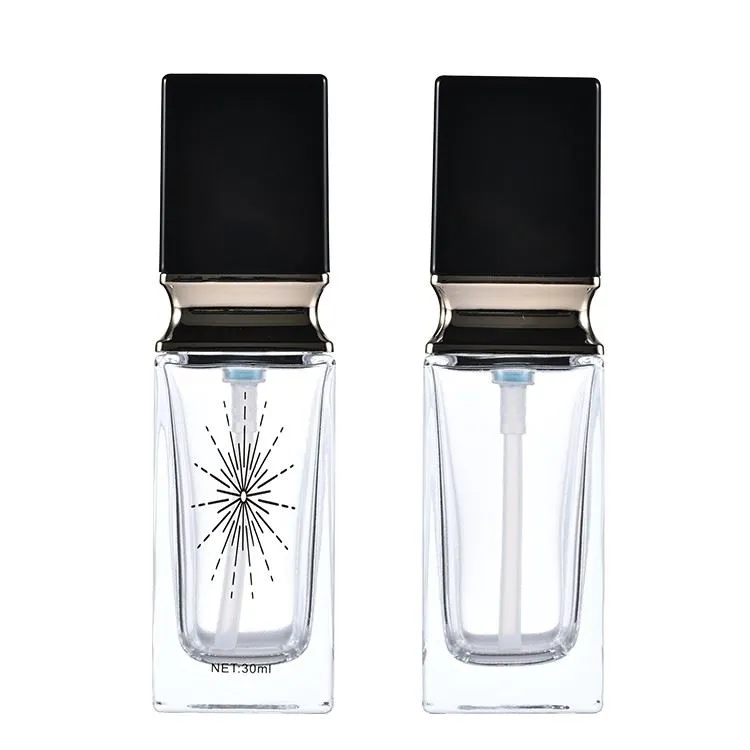 liquid foundation glass bottle 30ml luxury square with logo